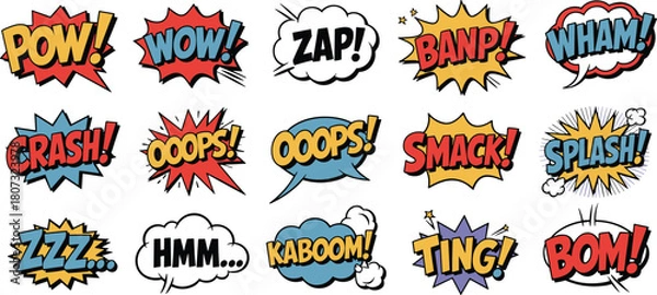 Obraz Comic sound effect text set, colorful pop art action words, cartoon explosion graphics, retro comic expressions, dynamic speech bubble sticker collection