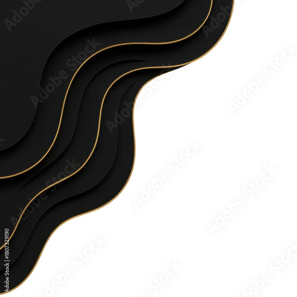 Fototapeta Dark premium corner wave with golden trim, abstract flow design