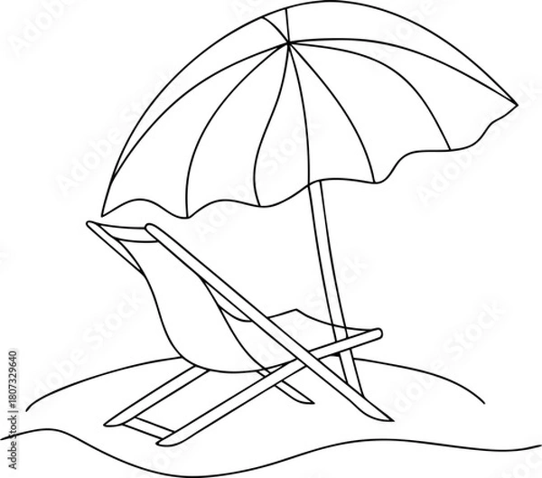 Obraz Relaxing beach scene with umbrella and chair lineart