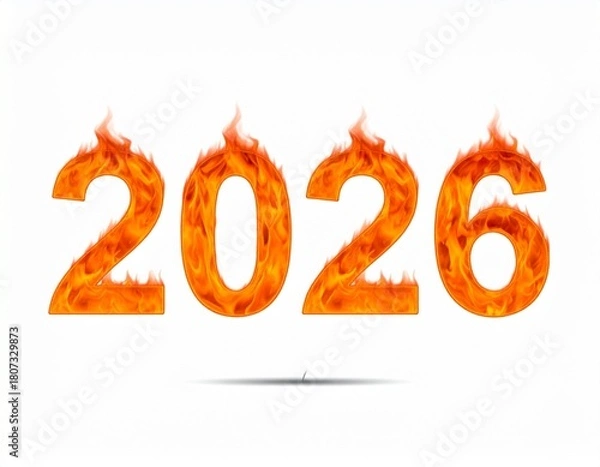 Fototapeta 2026 in Flaming Typography with Rising Fire