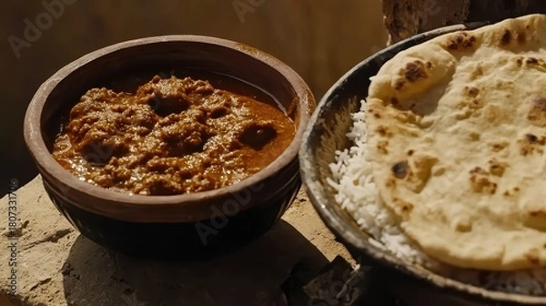Obraz Close up of an Indian Lamb Vindaloo Curry and Rice