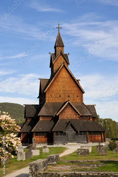 Fototapeta  Ancient Heddal Stave Church, Norway's Largest Medieval Wooden Cathedral, Still Serving as a Parish Church in the 21st Century