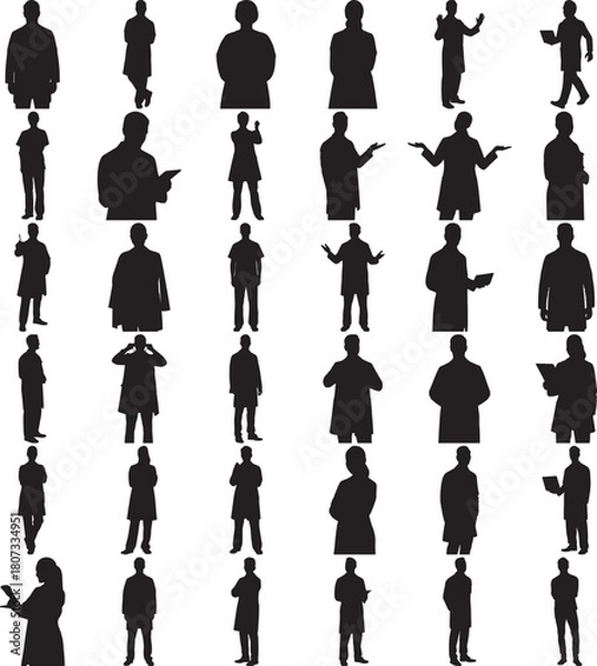 Fototapeta Hand made Doctor Silhouette Silhouette set of doctors and medical staff vector illustration of diverse professional figures isolated on white background