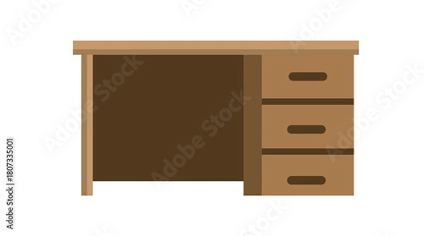Fototapeta Minimalist Office Desk with Drawers Vector Illustration (Flat Design, Workspace Furniture, Business Concept)