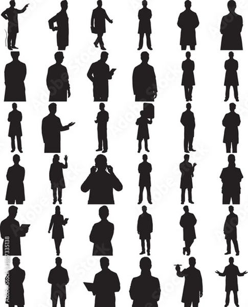 Fototapeta Hand made Doctor Silhouette Collection of doctor silhouette vectors medical staff in various poses flat vector illustration for healthcare and medical design elements