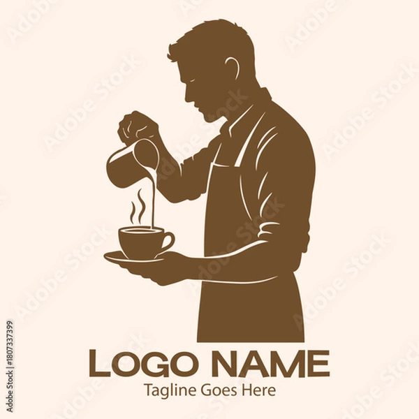 Obraz Barista waiter preparing coffee cup latte Vector logo