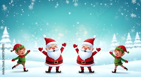 Obraz Snowy Holiday Characters on Turquoise