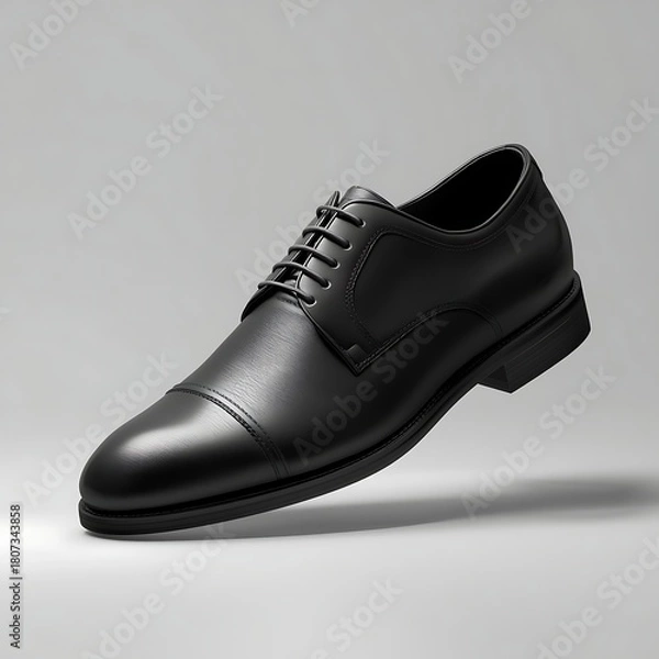 Fototapeta Classic Style Black Leather Dress Shoe on White Background Perfect for Formal Occasions and Professional Attire with Sophisticated Design and Craftsmanship