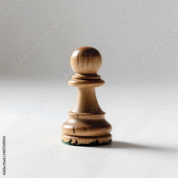 Obraz Single Wooden Chess Pawn Piece Standing on White Background Strategy Concept