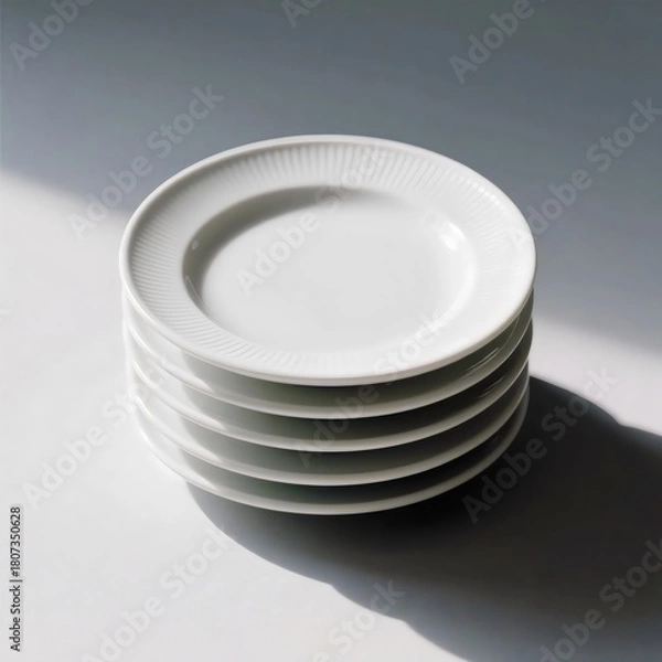 Obraz Empty White Ceramic Dinner Plate on Textured Grey Background Surface
