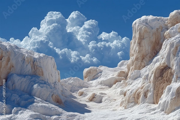 Obraz Breathtaking white limestone cliffs under vibrant blue sky with fluffy clouds