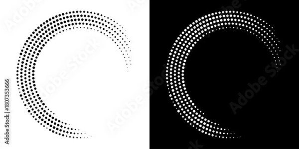 Fototapeta Halftone Circular Dot Pattern. Circle Frame using Halftone Dots Raster Texture. Polka Dots. Spiral logo Icon. Radial design element. Vector Illustration.