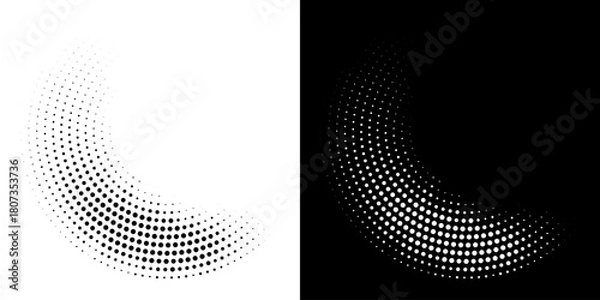 Fototapeta Halftone Circular Dot Pattern. Circle Frame using Halftone Dots Raster Texture. Polka Dots. Spiral logo Icon. Radial design element. Vector Illustration.