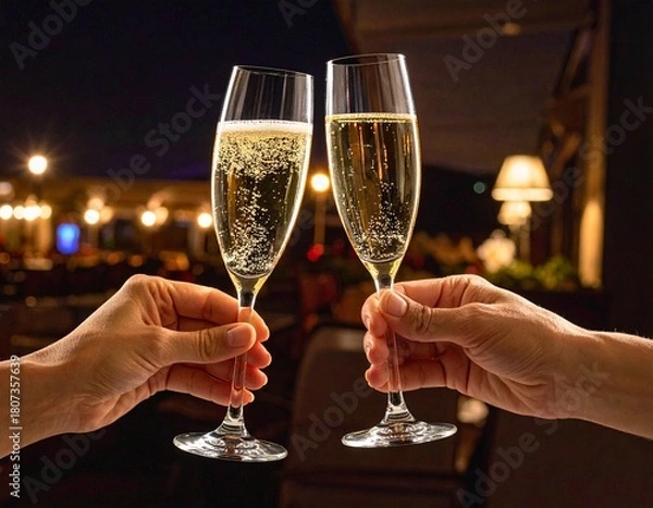 Obraz シャンパンで乾杯する手元