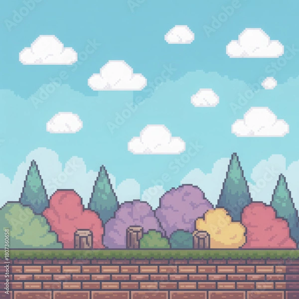 Obraz Colorful pixel art game landscape