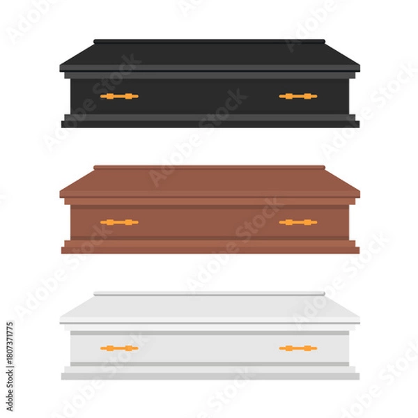 Fototapeta Set of wooden coffin for funeral ceremony isolated on white background. Vector stock
