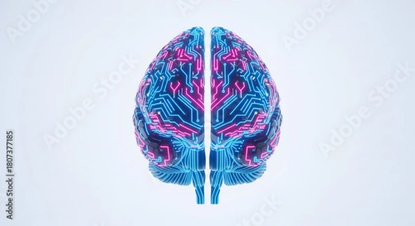 Obraz Futuristic Brain with Neon Circuit Board Lines