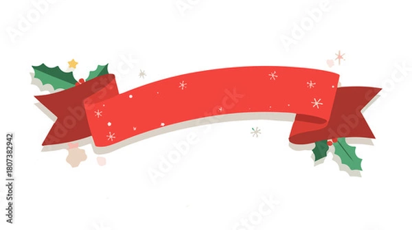 Obraz  template featuring a ribbon element with a Christmas theme, designed in a flat style, incorporating bold lines, minimalist shapes, and vibrant colors with png Transparent 