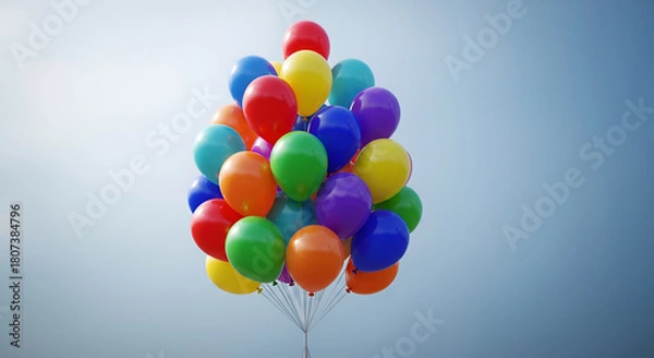 Obraz Large Bunch of Colorful Balloons Floating in the Sky