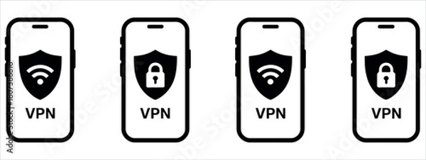 Fototapeta Secure your connection with VPN app icons for mobile privacy and data protection, featuring shield and padlock symbols for trusted network security.