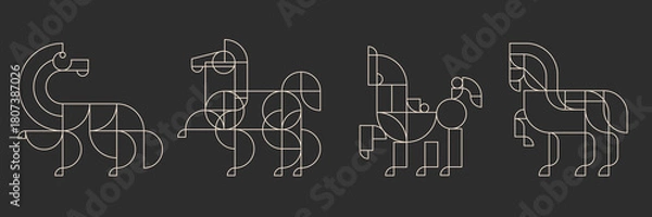 Obraz Horses silhouette in modern minimalist style. Collection fashion characters from geometric line shapes for design project. Vector illustration mascot of year 2026.