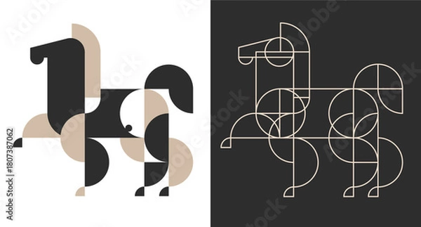 Obraz Abstract horse in minimal geometric style. Modern fashion graphic design for branding projects. Vector illustration animal.