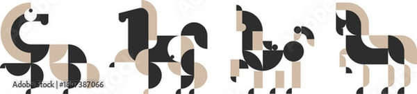 Obraz Set of horses silhouette in modern minimalist style. Collection fashion characters from geometric shapes for design project. Vector illustration mascot of year 2026.