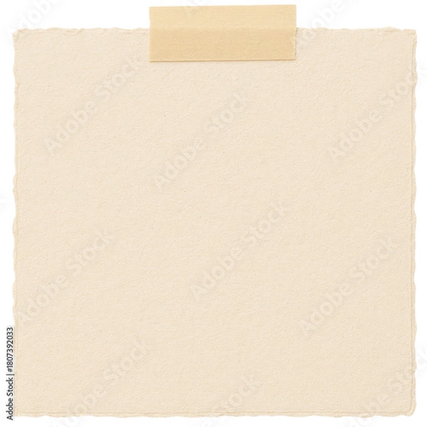 Fototapeta Square beige sticky note with curled edge on white background