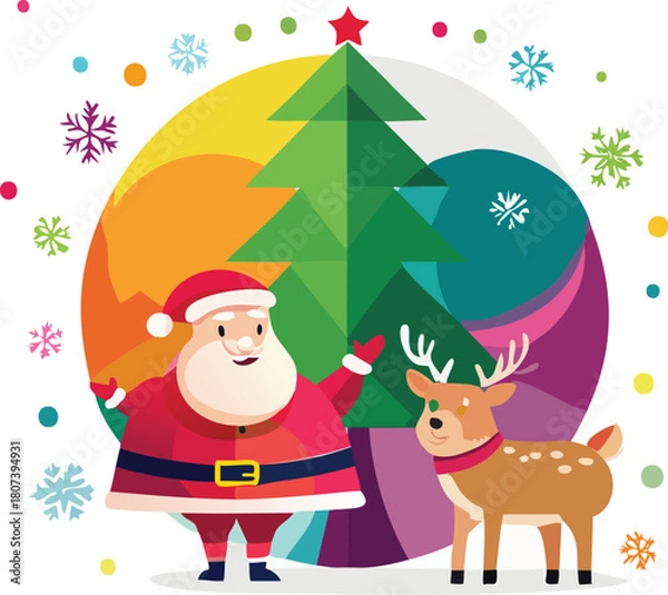 Obraz Colorful Geometric Christmas Illustration with Santa Claus