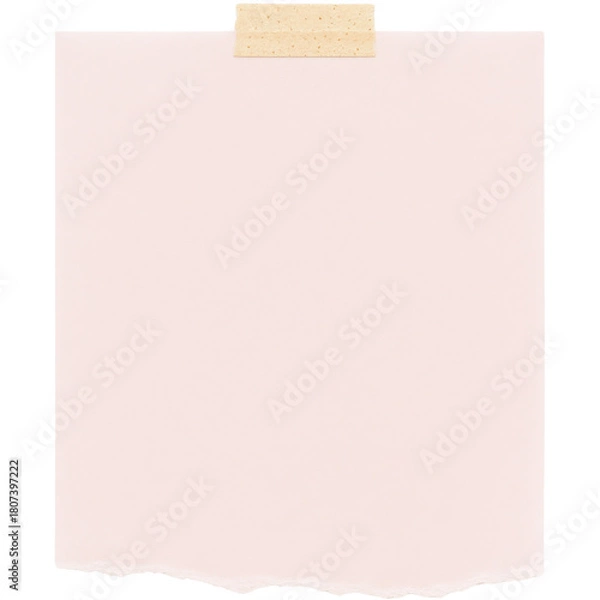 Fototapeta Pink memo note with top tape on white background