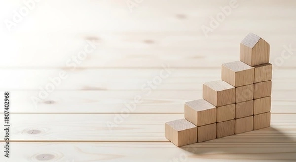 Obraz Wooden blocks arranged in a staircase shape, representing growth and progress
