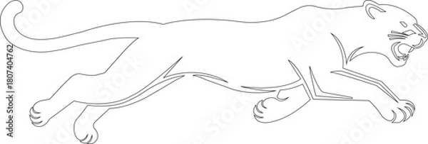 Fototapeta Panther icon in black line style. Featuring a powerful leaping wild cat illustration, aggressive predator symbol, ideal for mascot design. Wildlife animal isolated on transparent background.