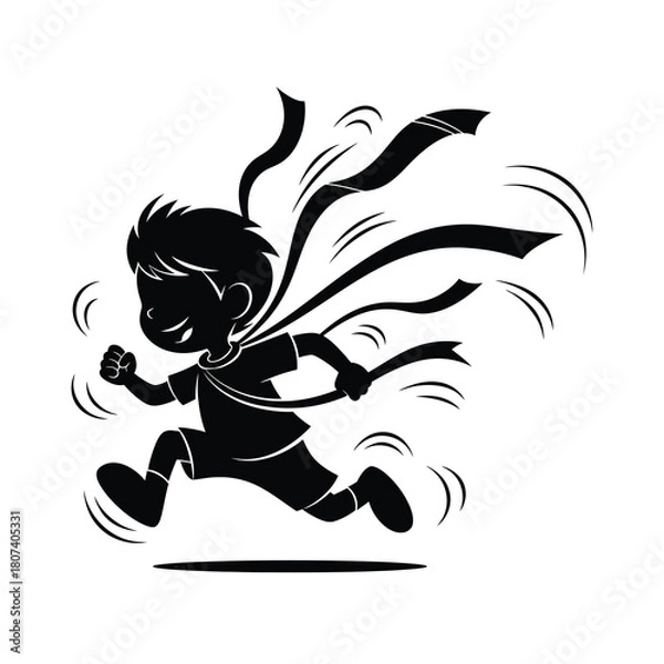 Fototapeta Kid Running Fast Silhouette Vector Illustration Boy Sprint Race Winner Success Achievement Goal Victory Energy Speed Motion Power Dynamic Competition Graphic