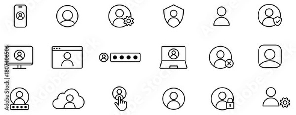 Obraz ユーザー・ユーザーアカウントの編集可能な線画アイコンセット
