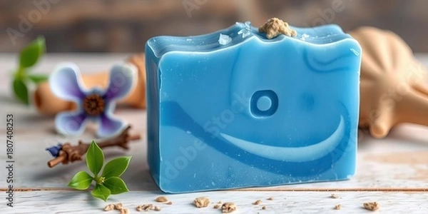 Obraz Handcrafted blue soap bar, natural ingredients, ocean scent,  ocean,  bar soap