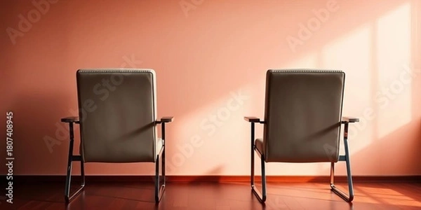 Fototapeta Two connected chairs facing opposite directions,  back,  setup