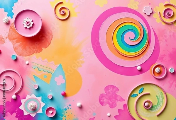 Fototapeta Whimsical pastel swirls and geometric shapes on a vibrant backdrop,  dreamy,  swirls