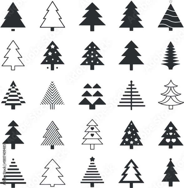 Obraz Christmas Tree Silhouette Set – Fir Tree Vector Collection Isolated on White Background
