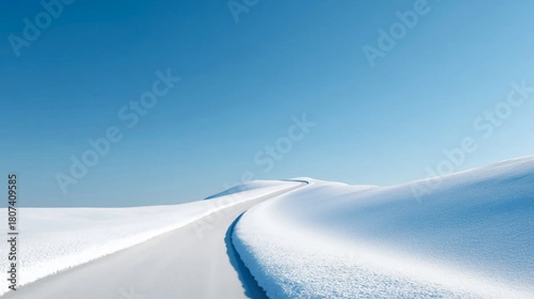 Obraz 雪原から空に伸びる1本の道