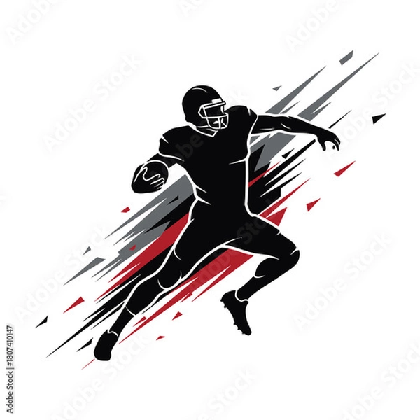 Fototapeta American Rugby Player Silhouette Vector Illustration. Sport Action Running with Ball Abstract Background. Competitive Athlete in Motion Graphic