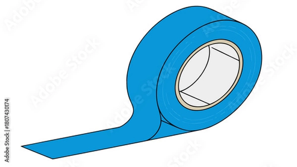 Obraz "A clear, high-resolution studio shot of a single roll of bright blue electrical tape. The tape is wrapped around a white cardboard core, and a short segment of the tape is unrolled and extending down