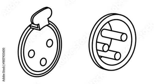 Fototapeta Minimalist line-art illustration of XLR 3-pin connectors, featuring clean outlines and technical details. Perfect for audio equipment guides, engineering diagrams, and professional sound design visual