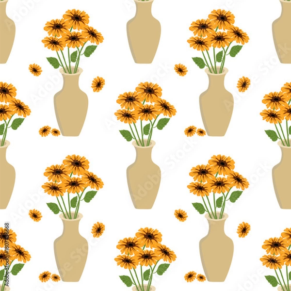 Fototapeta Seamless floral pattern, botanical, blooming, garden textile backgroung, vector illustration design.