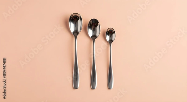Fototapeta Silver Spoons on Peach Background isolated on white background