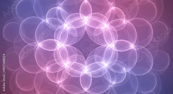 Fototapeta Abstract glowing geometric pattern with overlapping translucent circles in shades of purple and pink