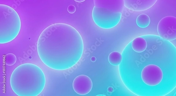 Fototapeta Abstract bioluminescent bubbles and spheres in vibrant neon purple and teal glow