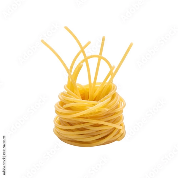 Fototapeta Nest of raw spaghetti pasta isolated on transparent background