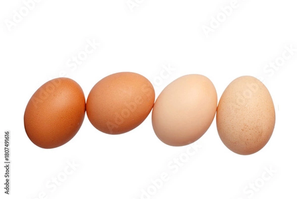Fototapeta PNG image of Four fresh chicken eggs of varying brown shades are r illustrating breakfast cooking or healthy eating concepts in food photography on transparent background