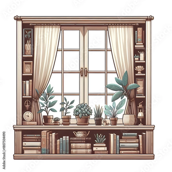 Fototapeta Fabric window curtain illustration isolated on transparent background