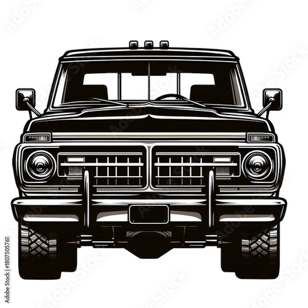 Fototapeta Heavy-duty pickup truck front view design isolated on transparent background